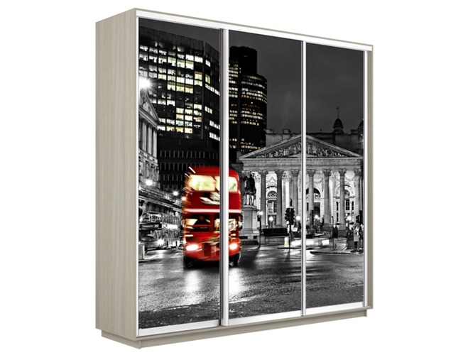 Шкаф-купе Экспресс 3-х дверный (Фото №1026 Ночной Лондон), Ясень Шимо светлый