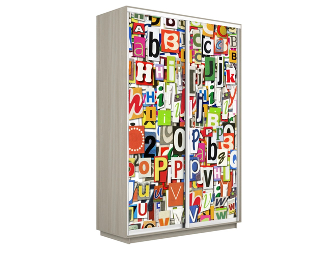 Шкаф-купе Экспресс 2-х дверный (Фото №1017 Буквы), Ясень Шимо светлый