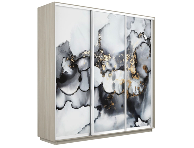 Шкаф-купе Экспресс 3-х дверный (Фото №1001 Абстракция серая), Ясень Шимо светлый
