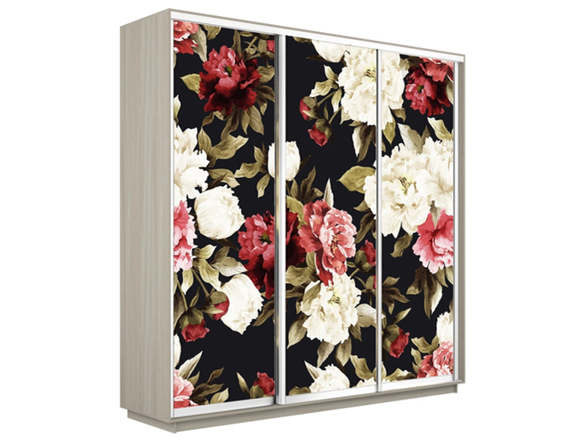 Шкаф-купе Экспресс 3-х дверный (Фото №1020 Пионы), Ясень Шимо светлый